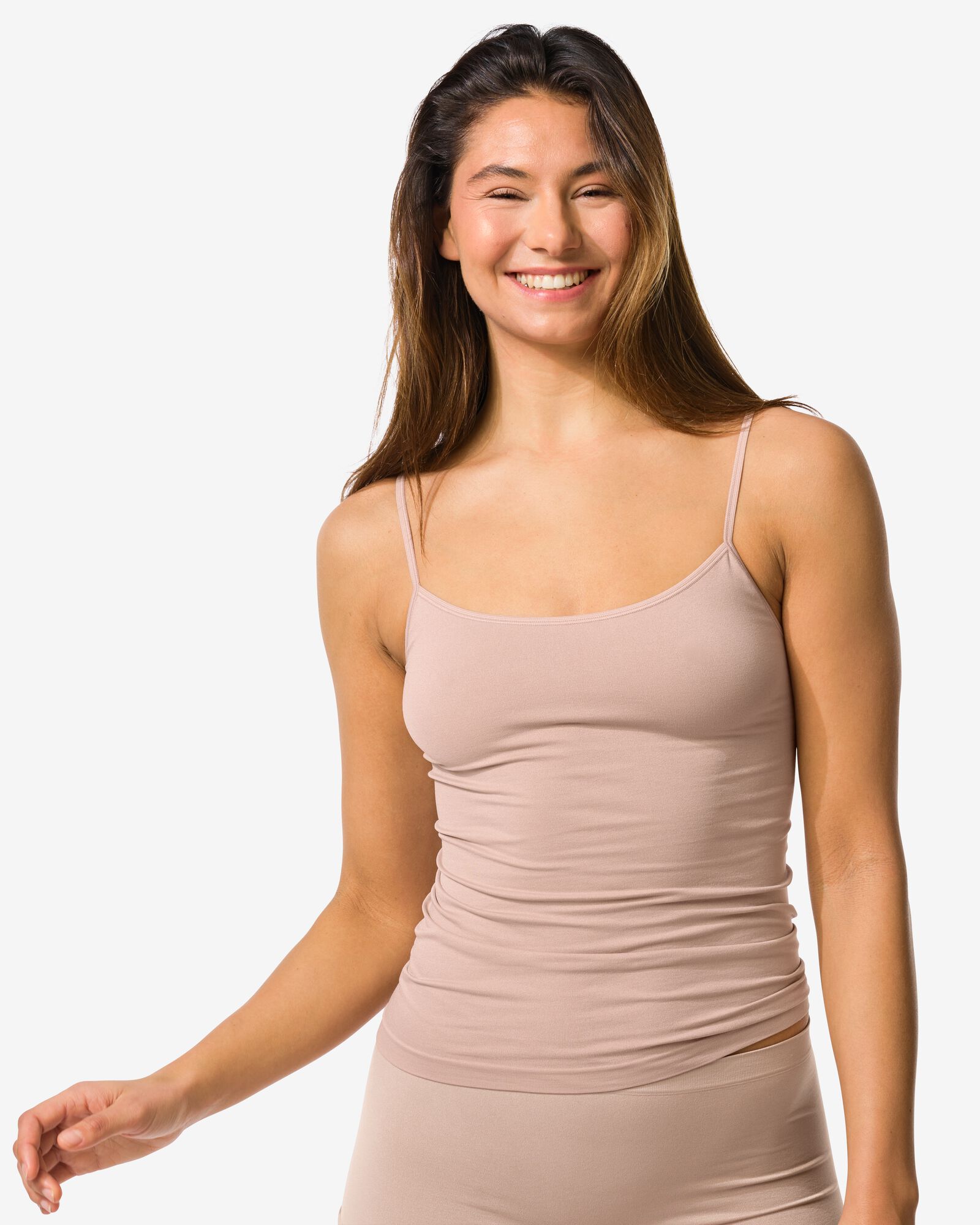 dameshemd naadloos micro spaghettibandjes beige beige - 19607630BEIGE - HEMA