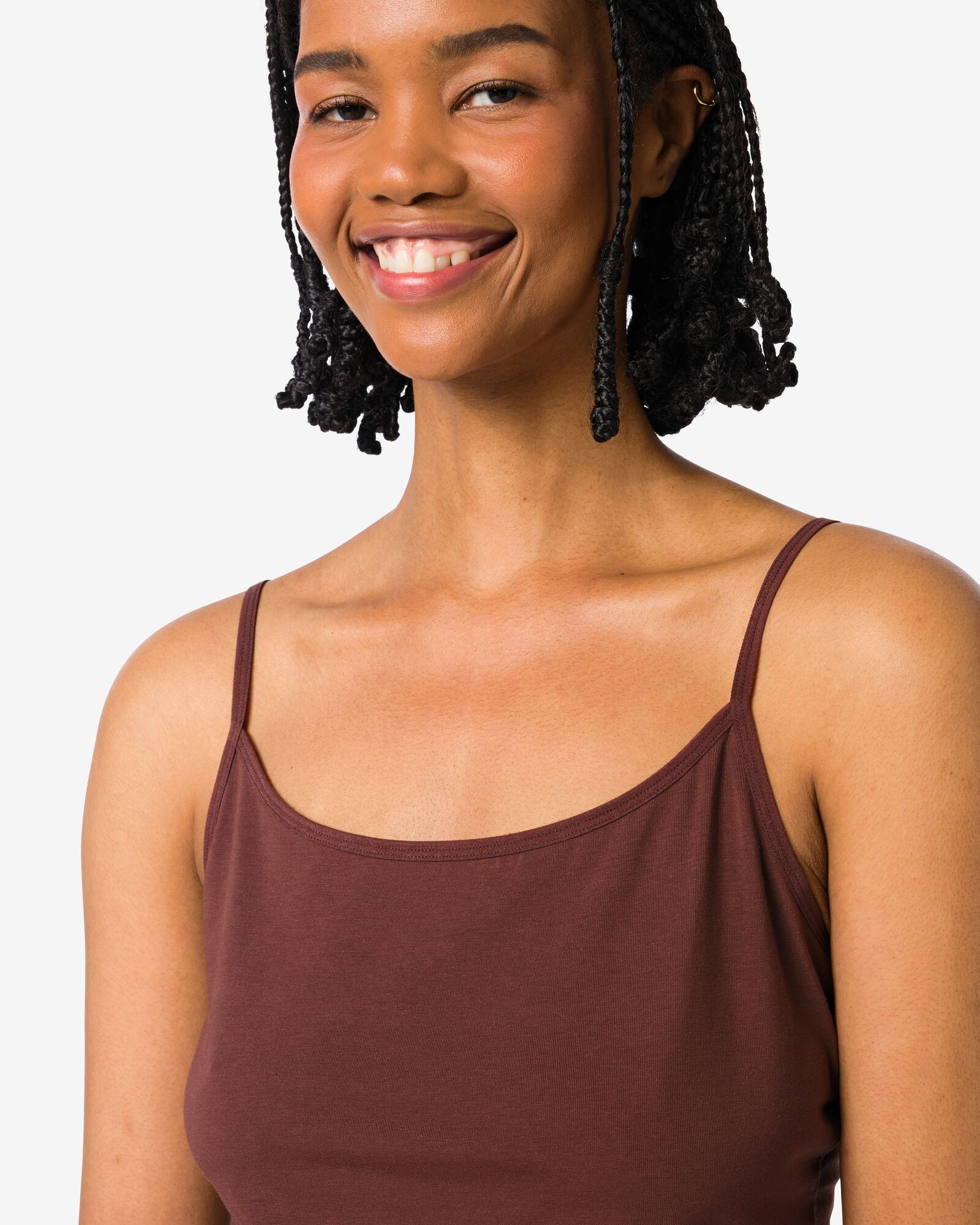 débardeur femme coton bretelles spaghetti marron foncé marron foncé - 19631504DARKBROWN - HEMA