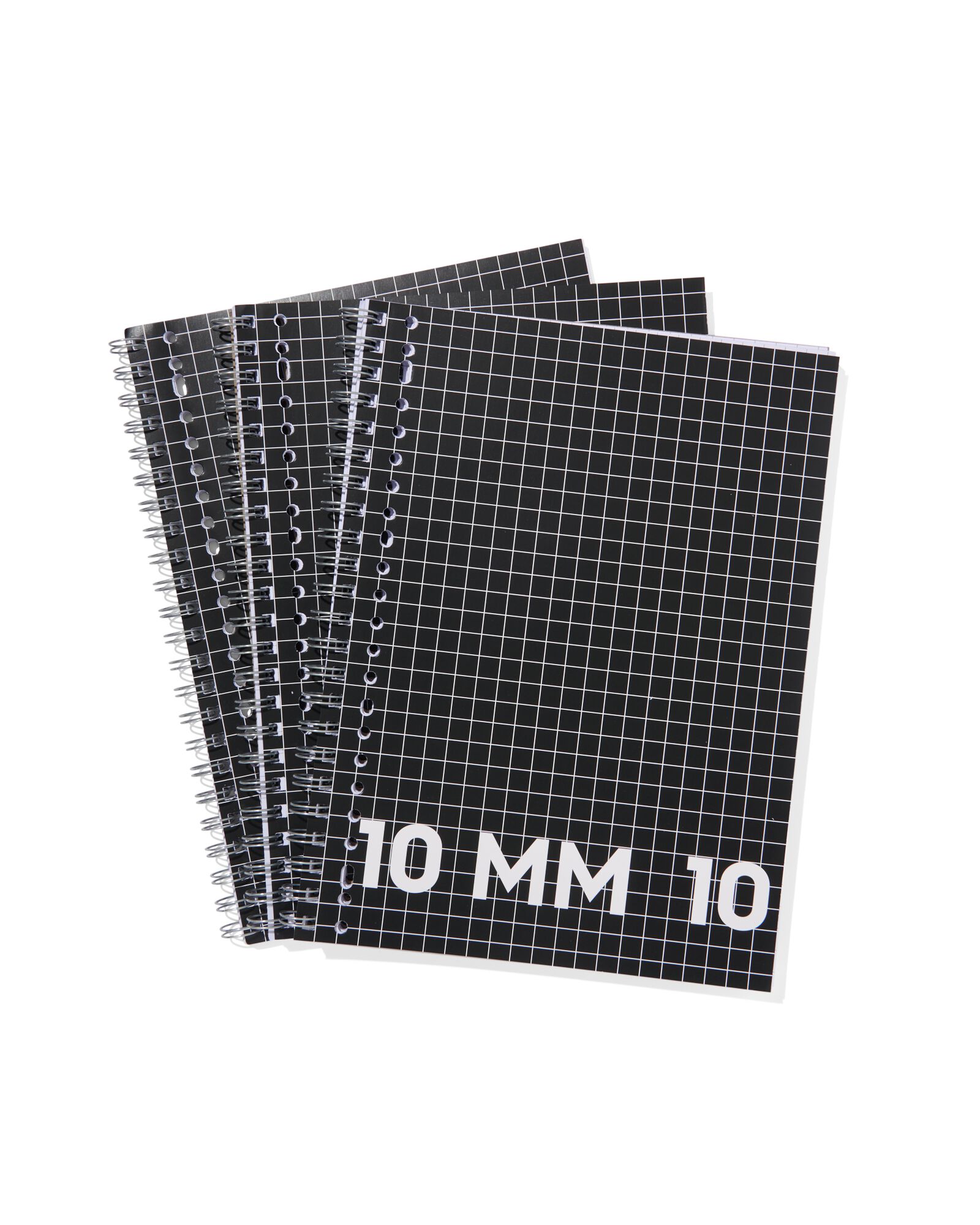 3er-Pack Collegeblocks, schwarz, DIN A4, kariert (10 x 10 mm) - 14102928 - HEMA