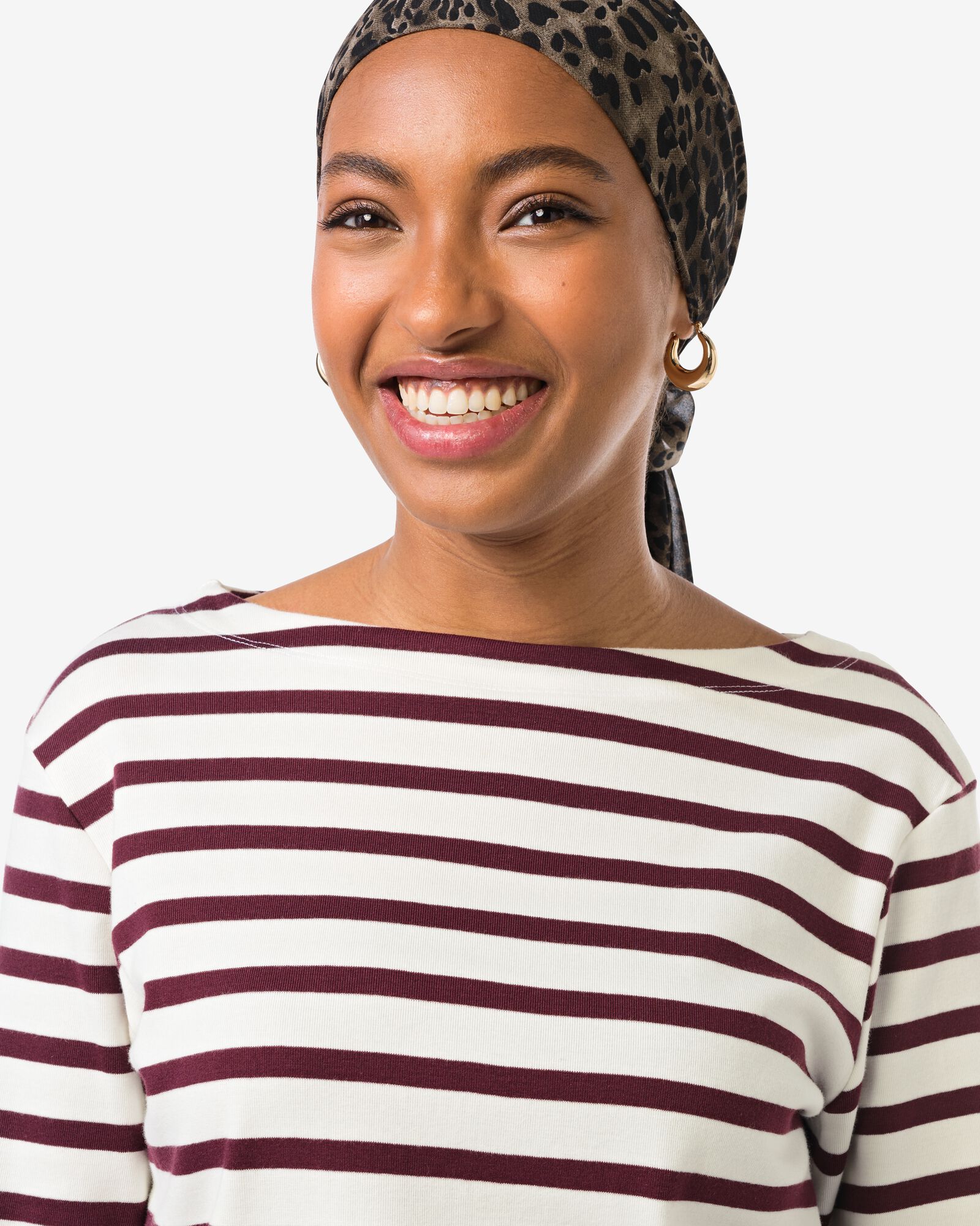 dames T-shirt Cara jersey strepen bordeauxrood bordeauxrood - 36302130BURGUNDYRED - HEMA