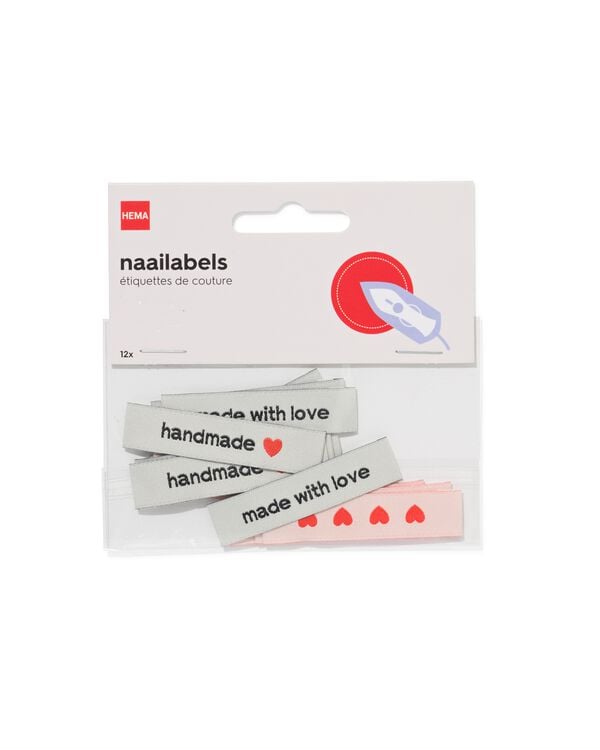 naailabels linnenlook hartjes - 12 stuks - 1400323 - HEMA