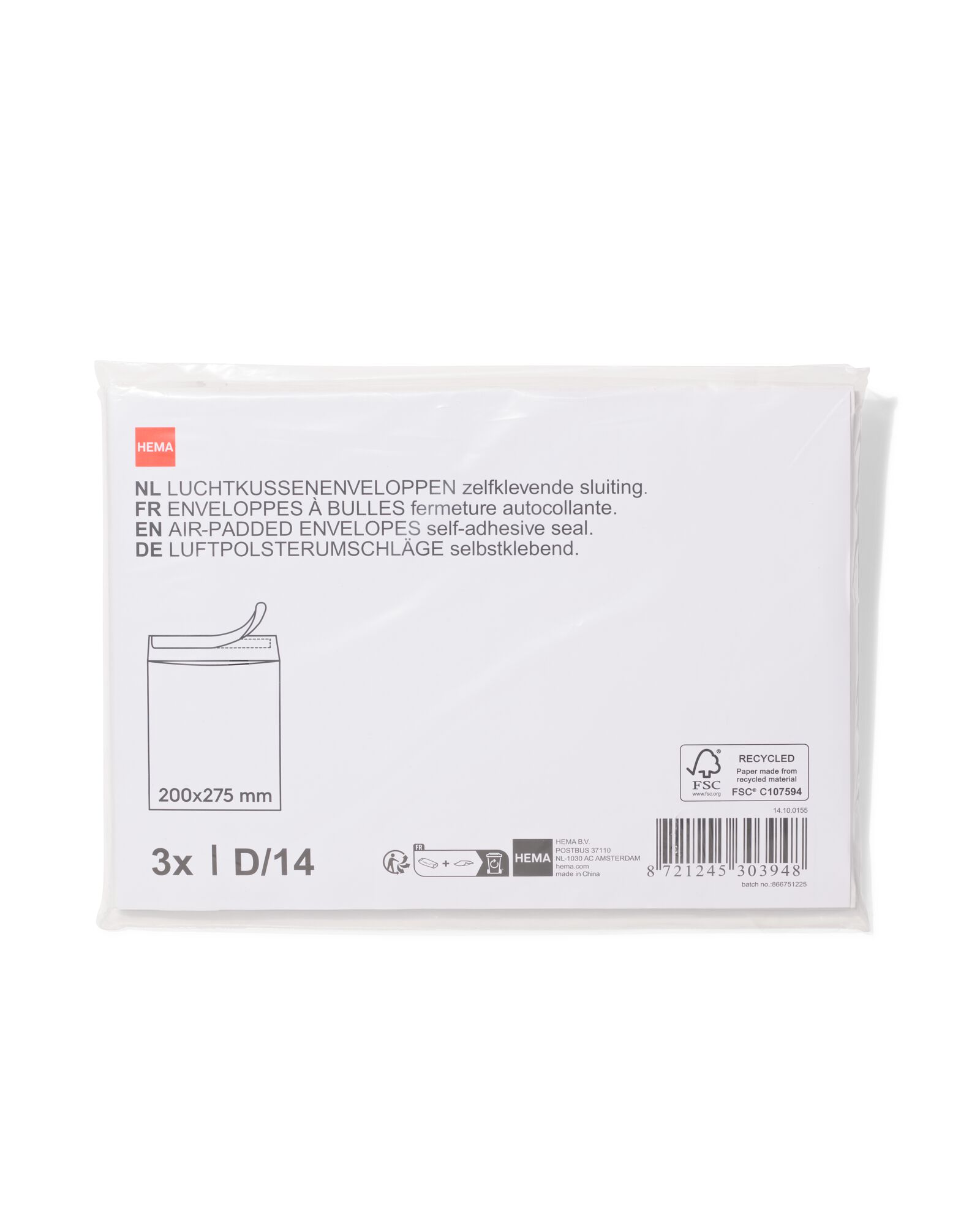 enveloppes rembourr&eacute;es blanches - 3 pi&egrave;ces - 14100155 - HEMA