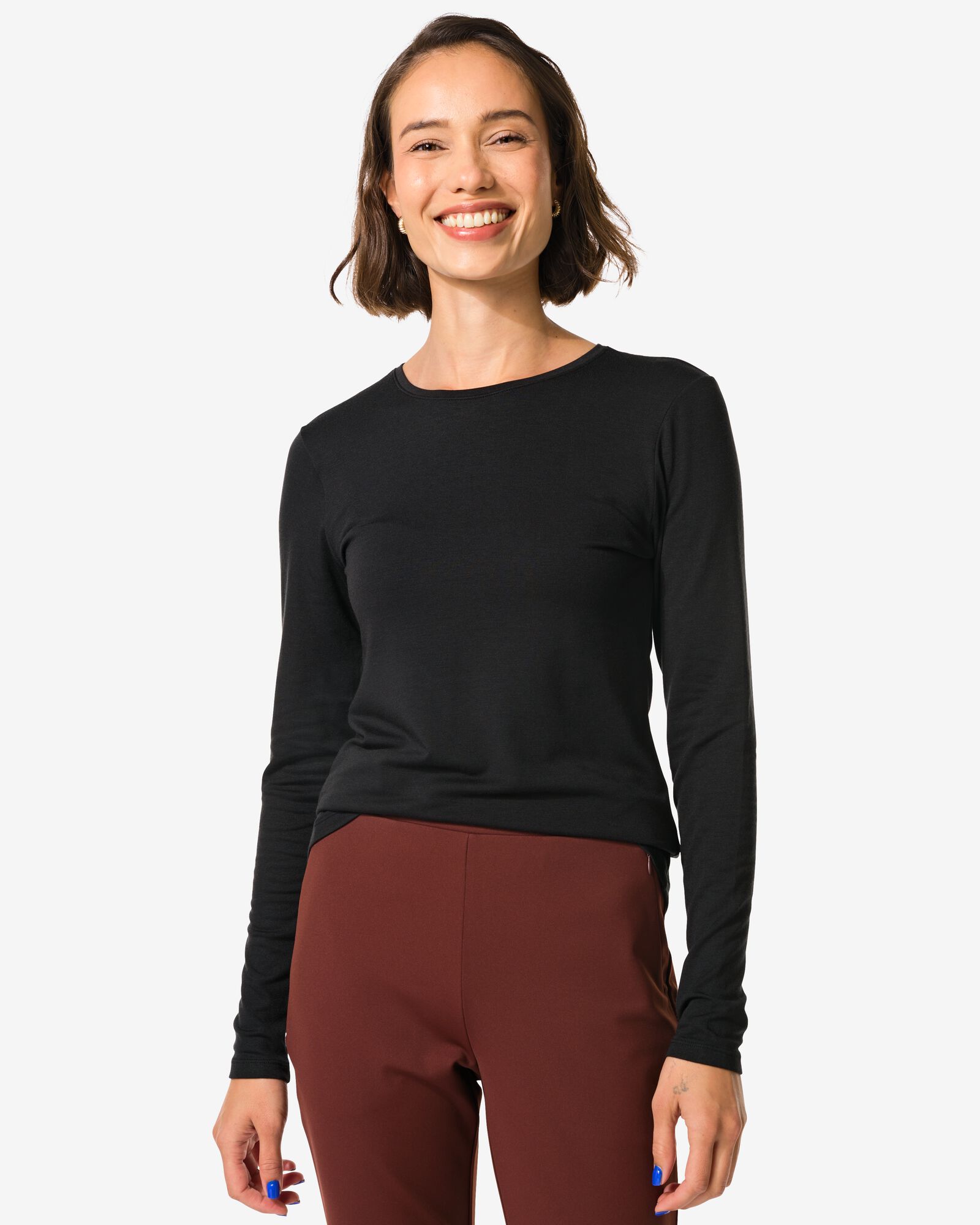 dames themo t-shirt ronde hals zwart zwart - 36363870BLACK - HEMA