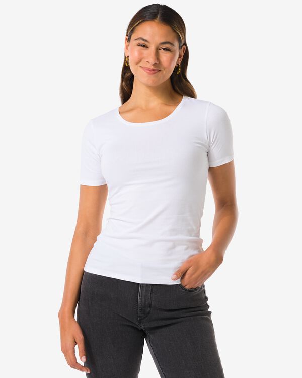 t-shirt femme slim fit col rond blanc blanc - 36301210WHITE - HEMA