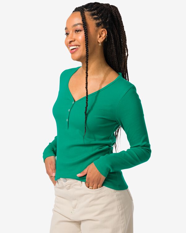 t-shirt femme Clara côtelé vert vert - 36256550GREEN - HEMA