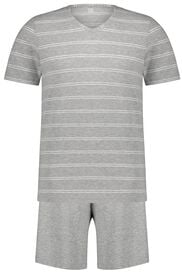 Herren-Kurzpyjama, Streifen graumeliert graumeliert - 1000026973 - HEMA