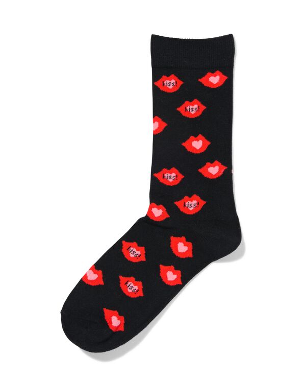 sokken met katoen lots of kisses zwart zwart - 4141115BLACK - HEMA