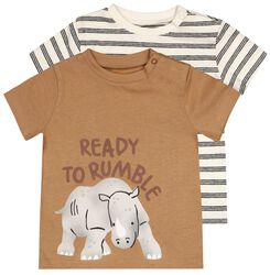 baby t-shirt neushoorn/strepen - 2 stuks bruin bruin - 1000027361 - HEMA