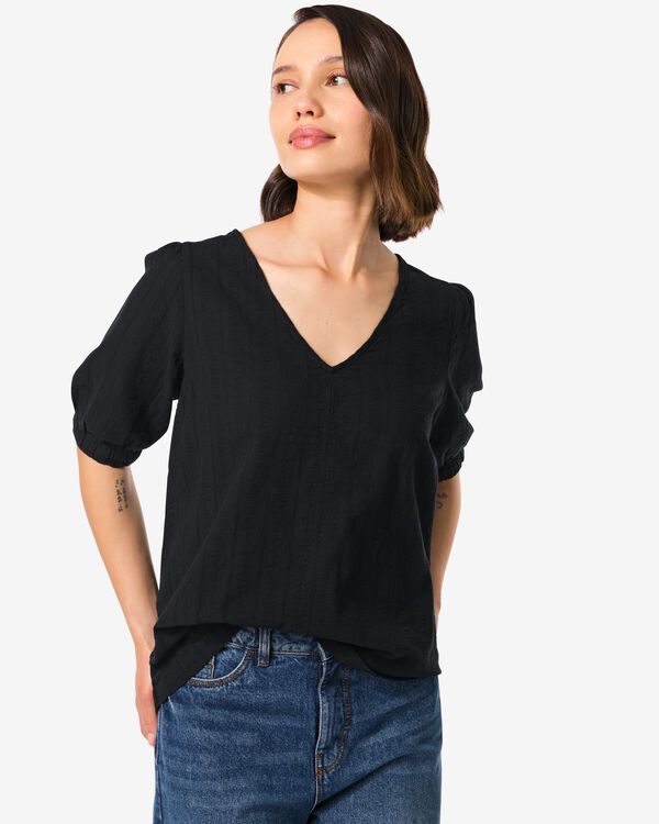 dames top Kaiden seersucker noir - HEMA