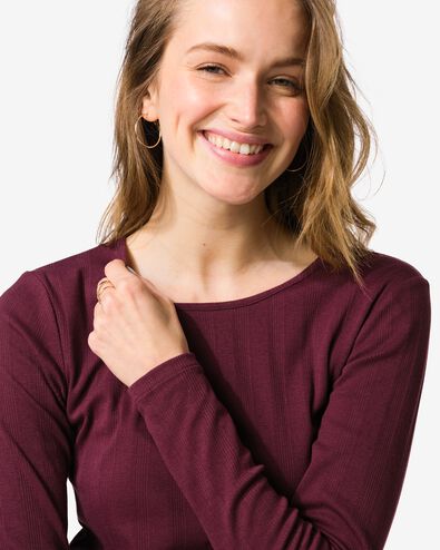 dames T-shirt Colette ajour bordeauxrood bordeauxrood - 36207530BURGUNDYRED - HEMA