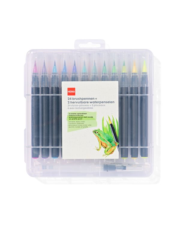 brushpennen en hervulbare waterpenselen 26-delig - 60720036 - HEMA