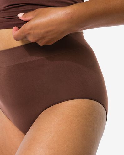 dames tailleslip hoge taille naadloos micro donkerbruin donkerbruin - 19620674DARKBROWN - HEMA