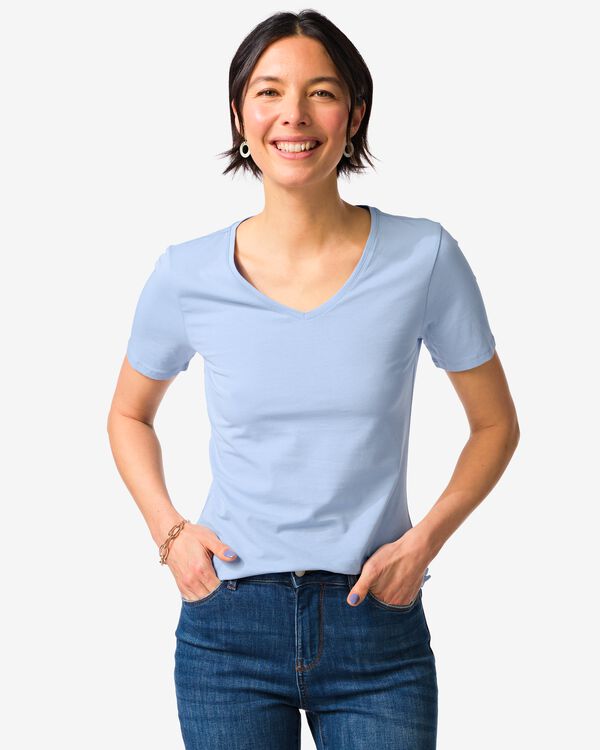 Damen-T-Shirt V-Ausschnitt hellblau hellblau - 36310780LIGHTBLUE - HEMA