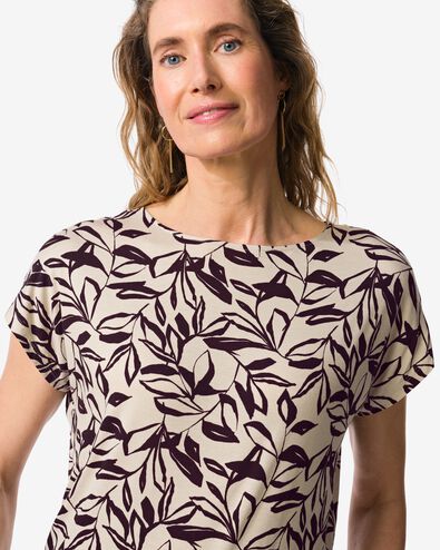 dames T-shirt Amelie jersey bladeren zand - 36303770SAND - HEMA