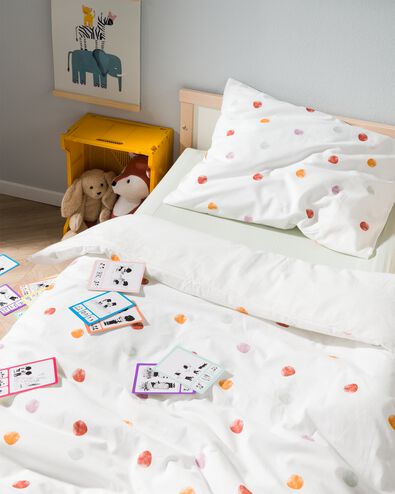 housse de couette petit lit - 120x150 - coton doux pois blanc - HEMA