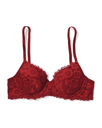 voorgevormde kanten bh met beugel donkerrood donkerrood - 21801015DARKRED - HEMA