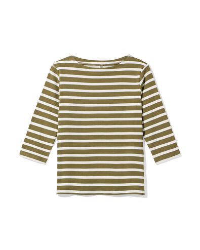 dames T-shirt Cara jersey strepen olijf - 36302190OLIVE - HEMA
