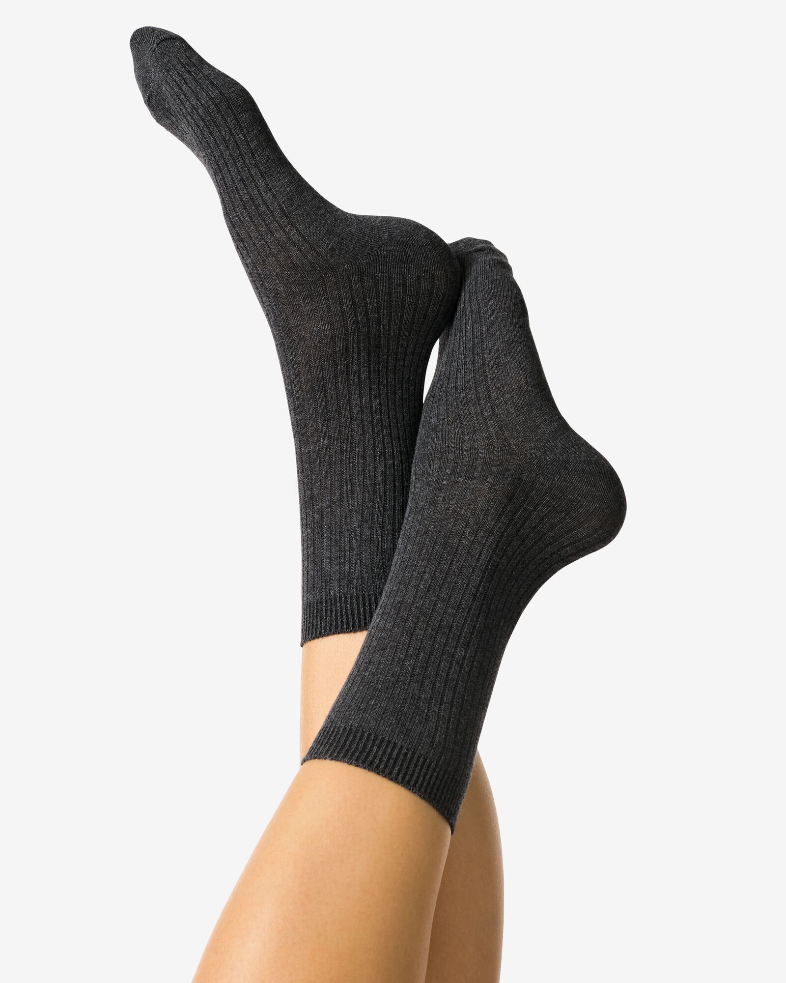 chaussettes femme c&ocirc;tel&eacute;es  gris chin&eacute; - 4280635GREYMELANGE - HEMA