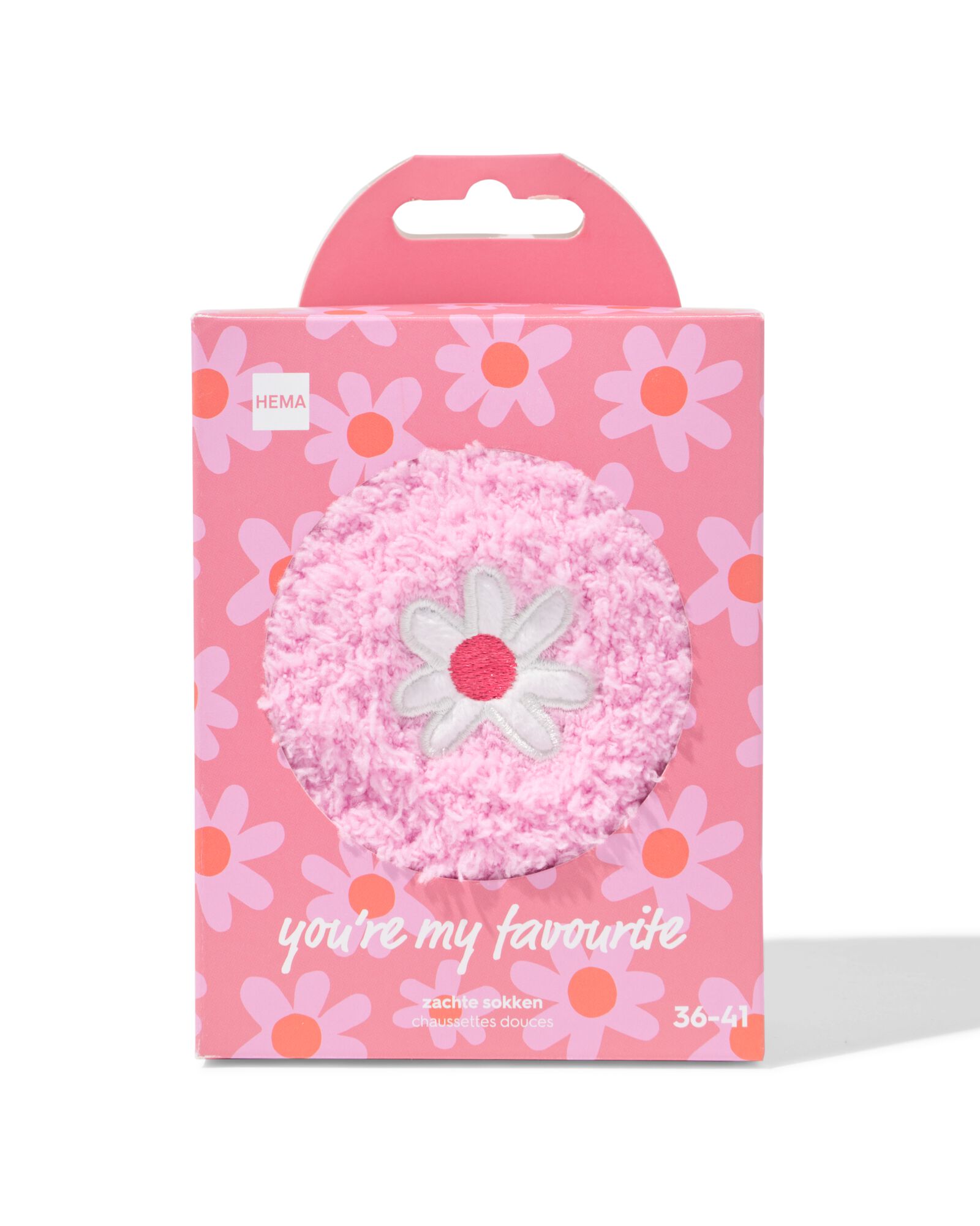 chaussettes d'int&eacute;rieur taille 36-41 peluche fleur rose p&acirc;le - 61100310 - HEMA