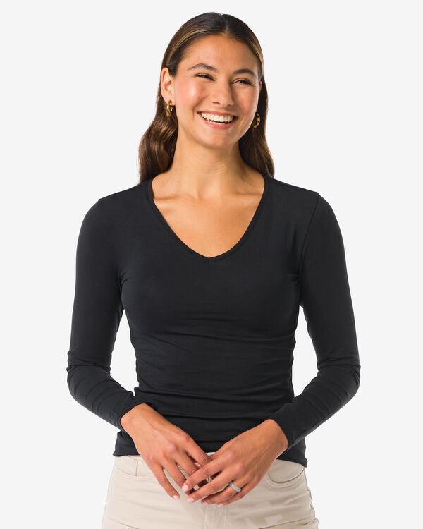dames t-shirt biologisch katoen zwart zwart - 1000010400 - HEMA