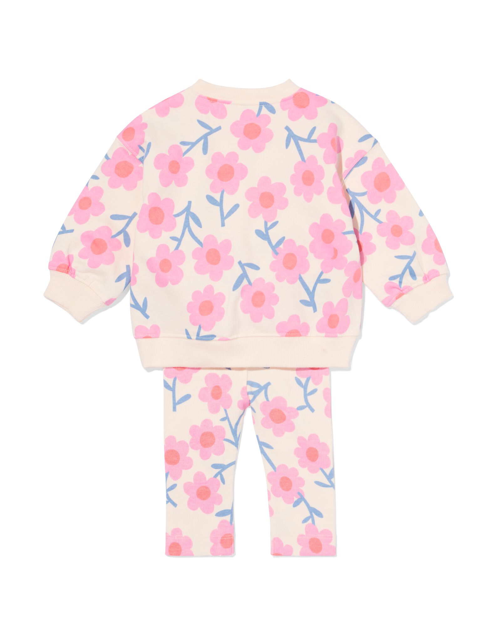 babykleding sweatset  comfy fit rib bloemen ecru ecru - 33075570ECRU - HEMA