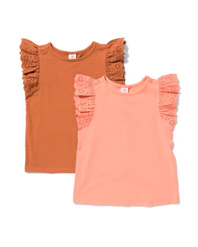 kindersinglets jersey geborduurd - 2 stuks koraal koraal - 30824506CORAL - HEMA