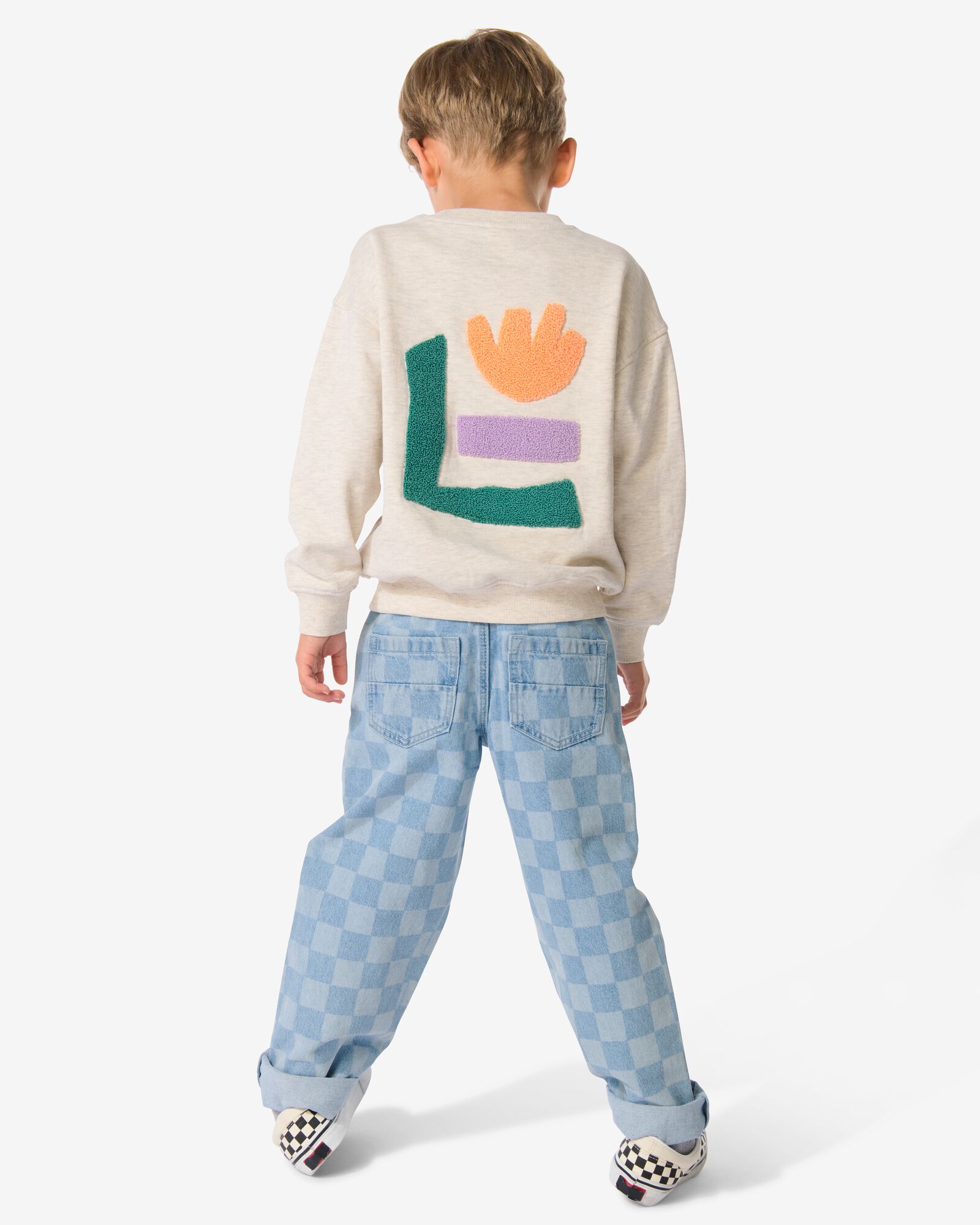 jean enfant coupe d&eacute;contract&eacute;e carreaux bleu clair - 30708300LIGHTBLUE - HEMA