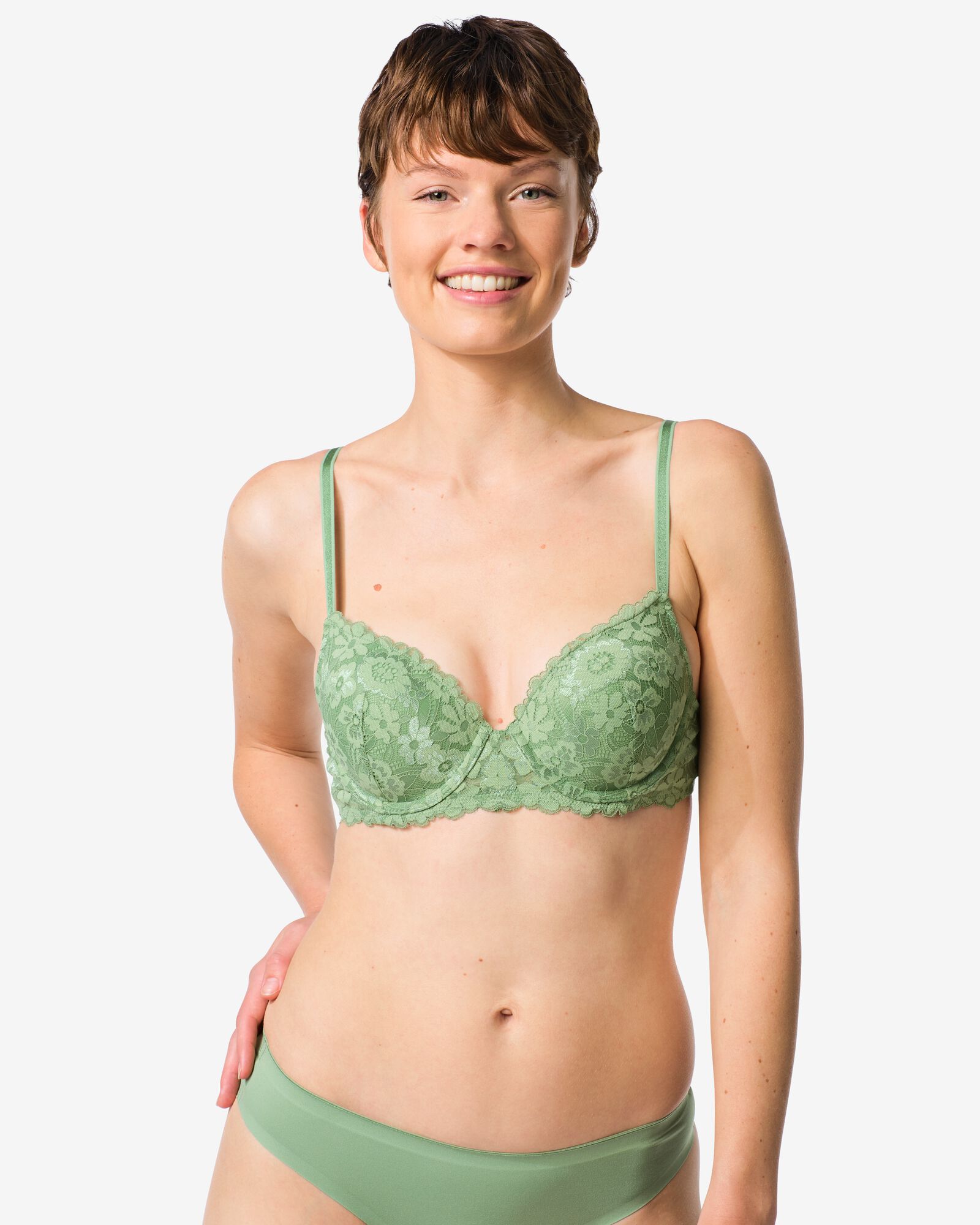 soutien-gorge dentelle pr&eacute;form&eacute; avec armatures vert vert - 21805545GREEN - HEMA