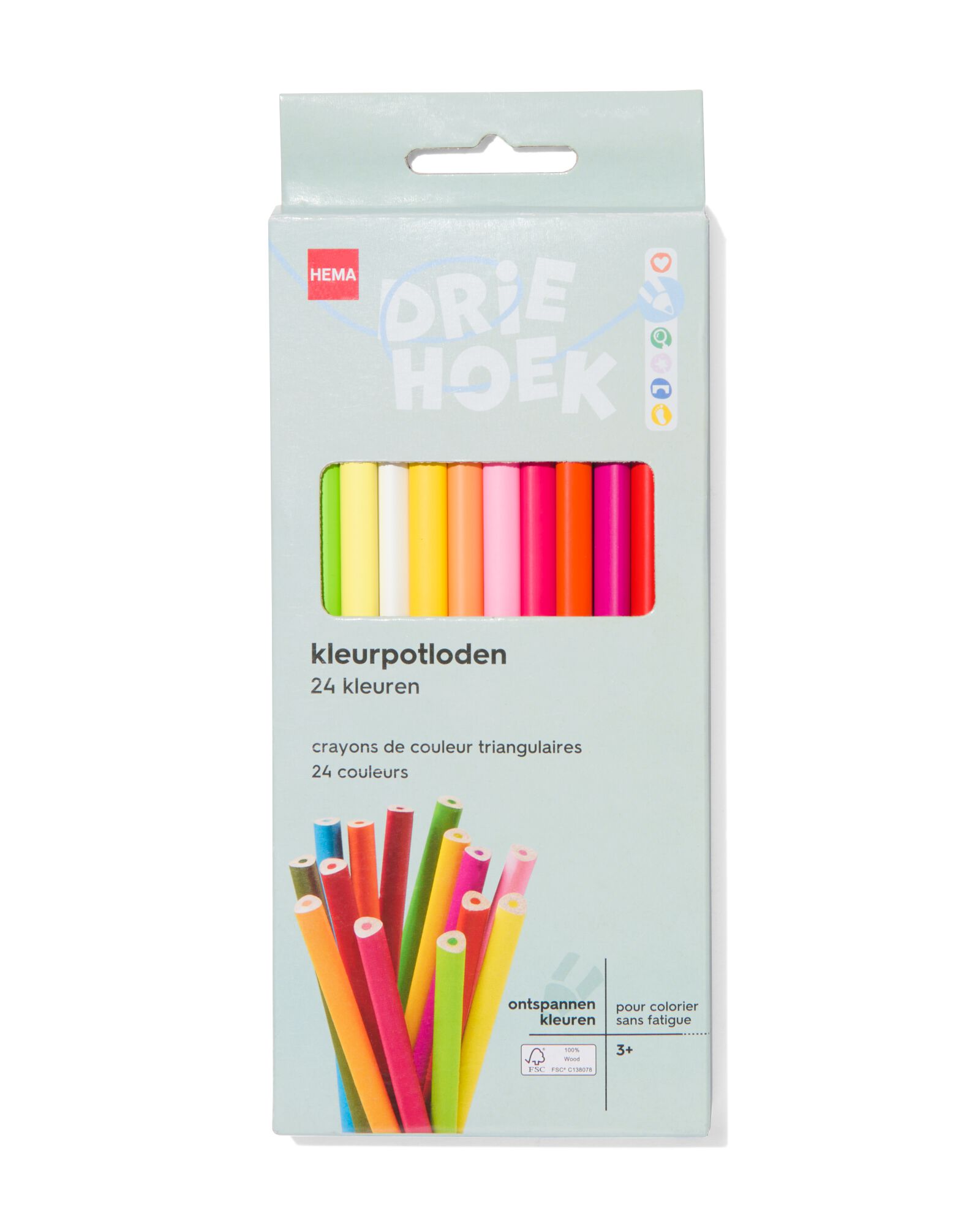 24&nbsp;crayons de couleur triangulaires - 15990263 - HEMA