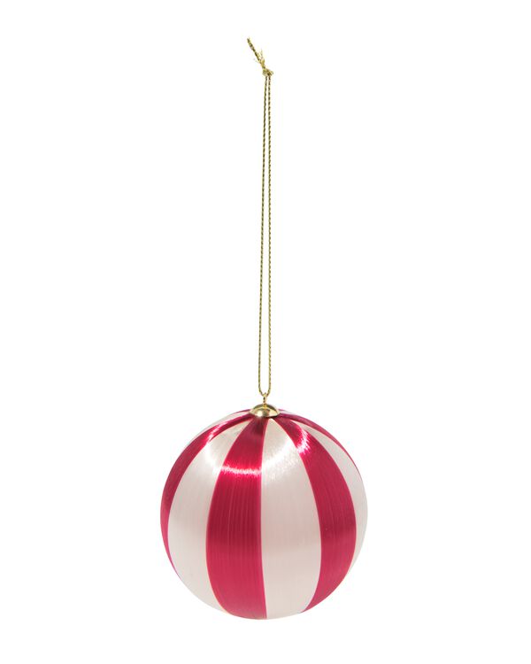 boule de Noël 6,9cm satin rayures rouge - 25101446 - HEMA