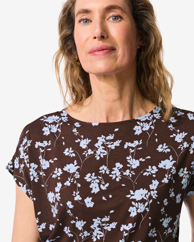 dames T-shirt Amelie jersey bloemen donkerbruin donkerbruin - 36304150DARKBROWN - HEMA
