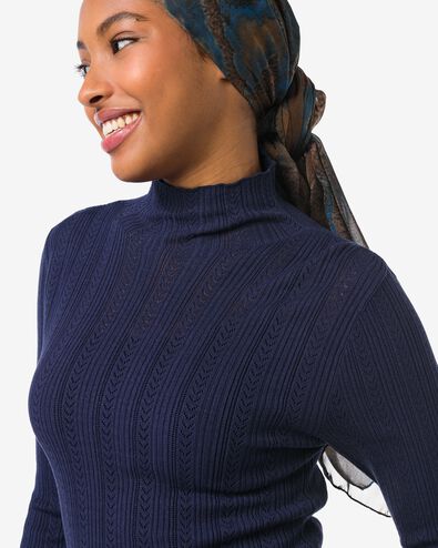 dames T-shirt Charlie pointelle donkerblauw donkerblauw - 36206260DARKBLUE - HEMA
