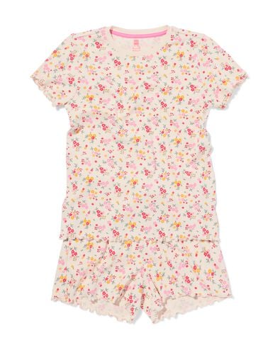 kinder shortama rib bloemen gebroken wit gebroken wit - 23003660OFFWHITE - HEMA