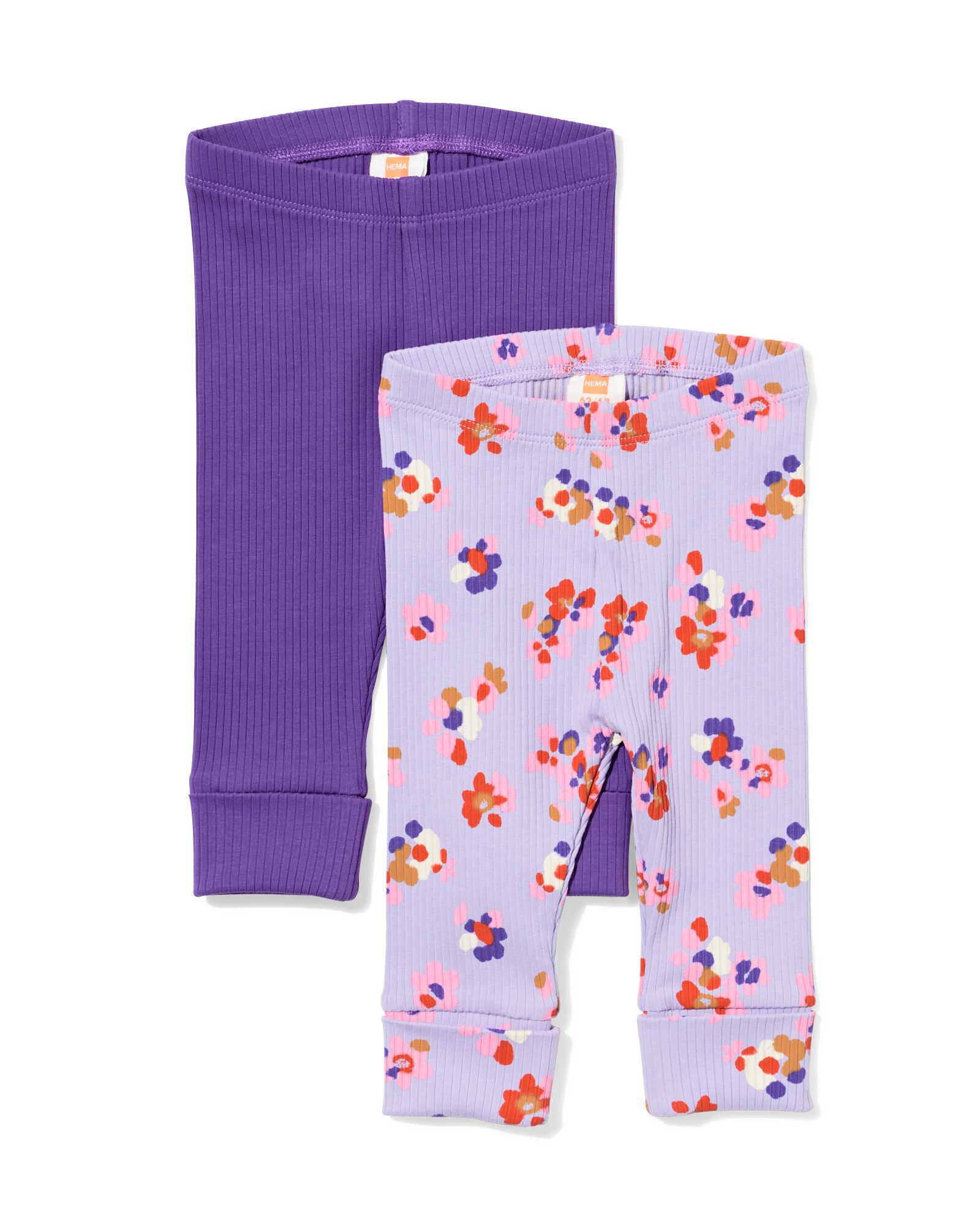 baby meegroeilegging rib bloemen paars - 33039570PURPLE - HEMA