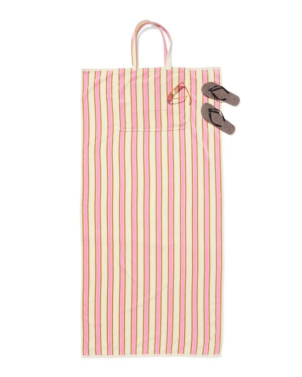 2-in-1 Strandtuch und Tasche Velours, mit Streifen, rosa - 5200267 - HEMA