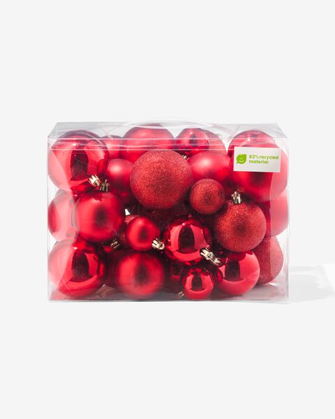 kerstballen gerecycled plastic rood- 44 stuks - 25100882 - HEMA