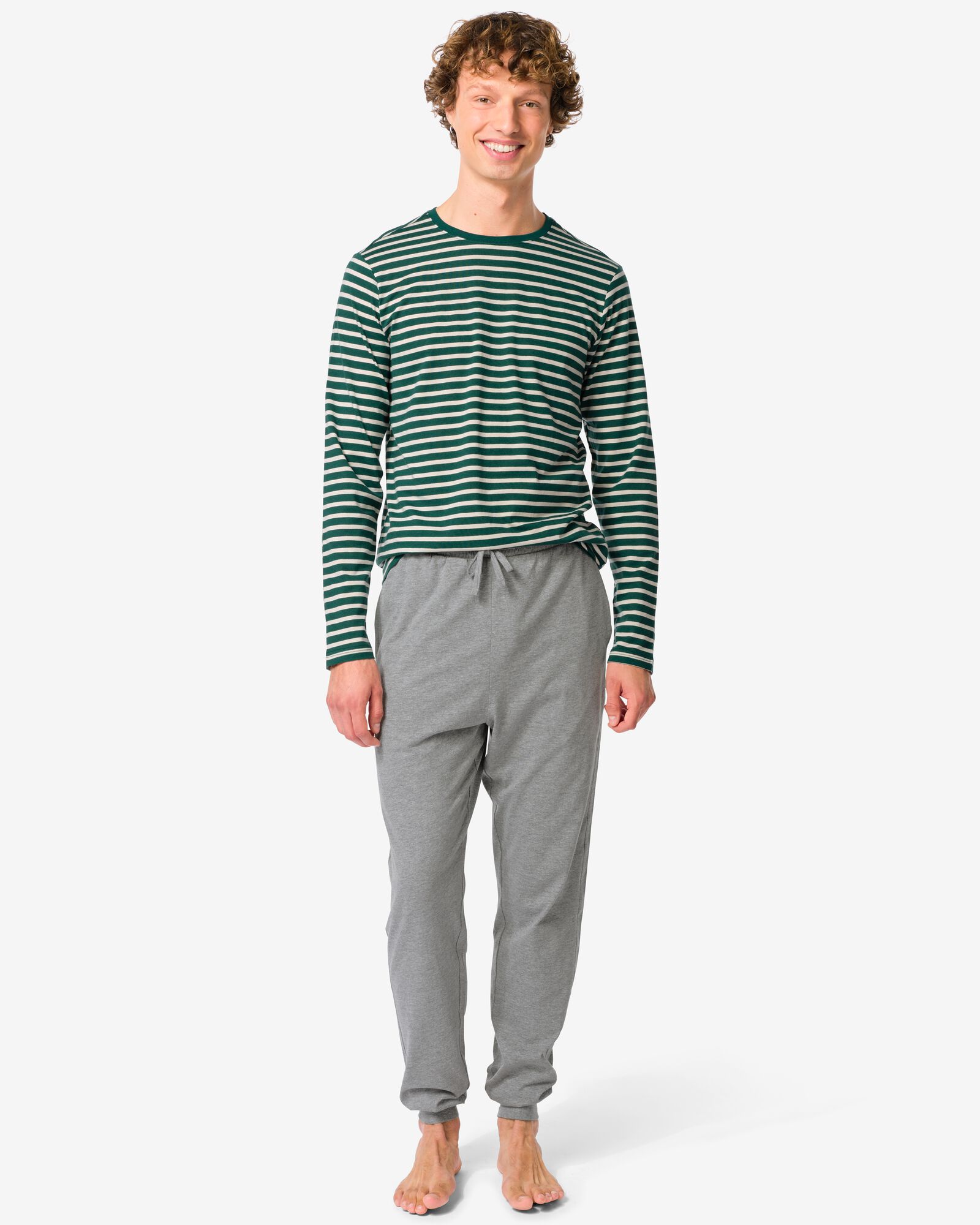 herenpyjama strepen donkergroen donkergroen - 23600040DARKGREEN - HEMA