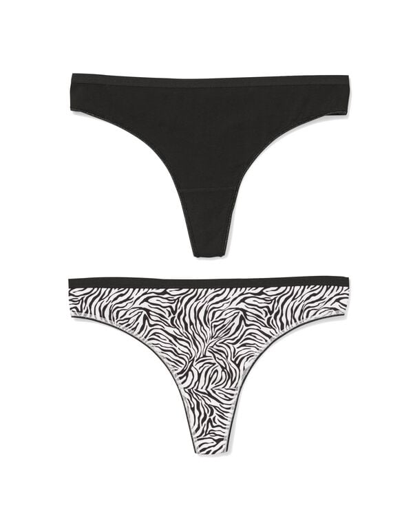damesstrings katoen dier - 2 stuks zwart zwart - 19602054BLACK - HEMA