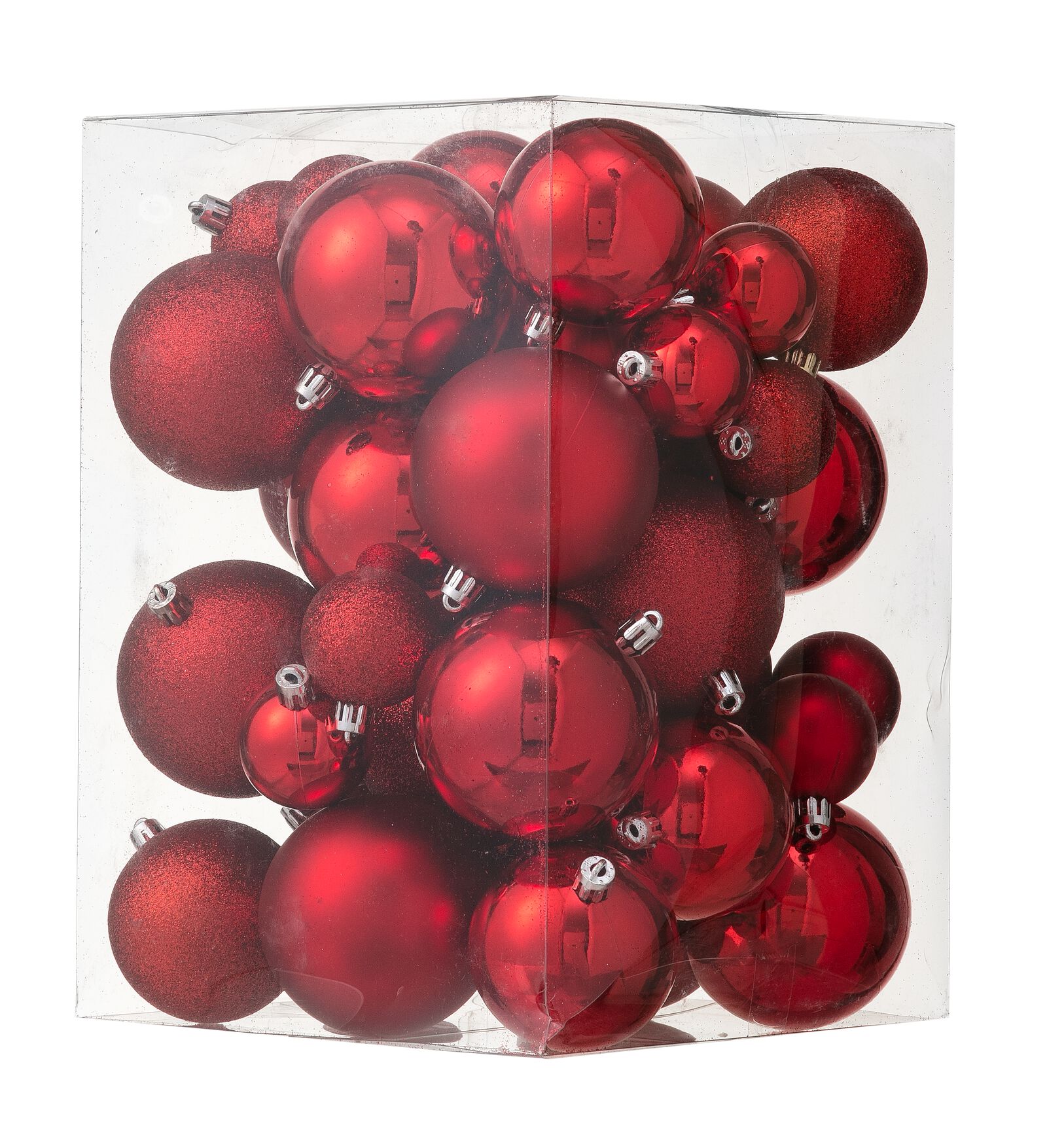 44 boules de No&euml;l en plastique recycl&eacute; rouge - 25100882 - HEMA