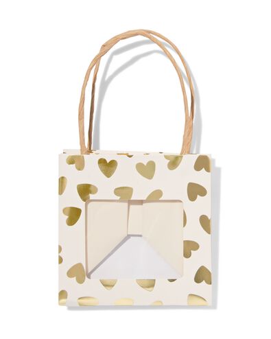sac cadeau avec fen&ecirc;tre 10x11x11cm blanc c&oelig;urs dor&eacute; - 61100426 - HEMA
