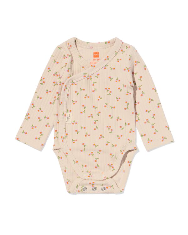newborn meegroei overslagromper rib bloemen &eacute;cru &eacute;cru - 33437820ECRU - HEMA