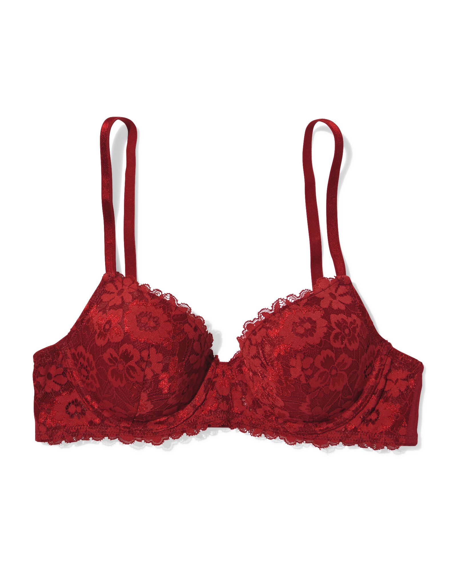 voorgevormde kanten bh met beugel donkerrood donkerrood - 21801015DARKRED - HEMA