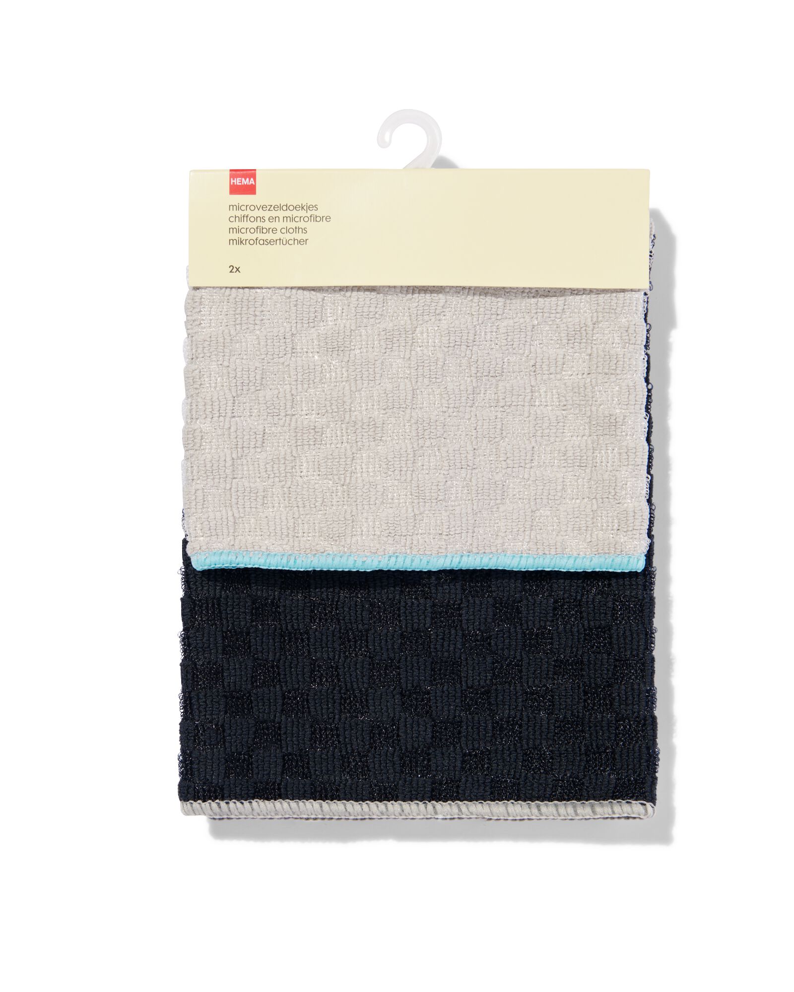 microvezeldoekjes met structuur 35x35 grijsbeige/zwart - 2 stuks - 20540046 - HEMA