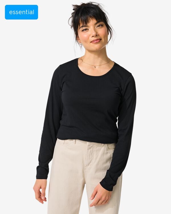 dames T-shirt slim fit o-hals zwart zwart - 36301970BLACK - HEMA
