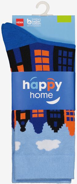 sokken met katoen happy home blauw 39/42 - 4103482 - HEMA
