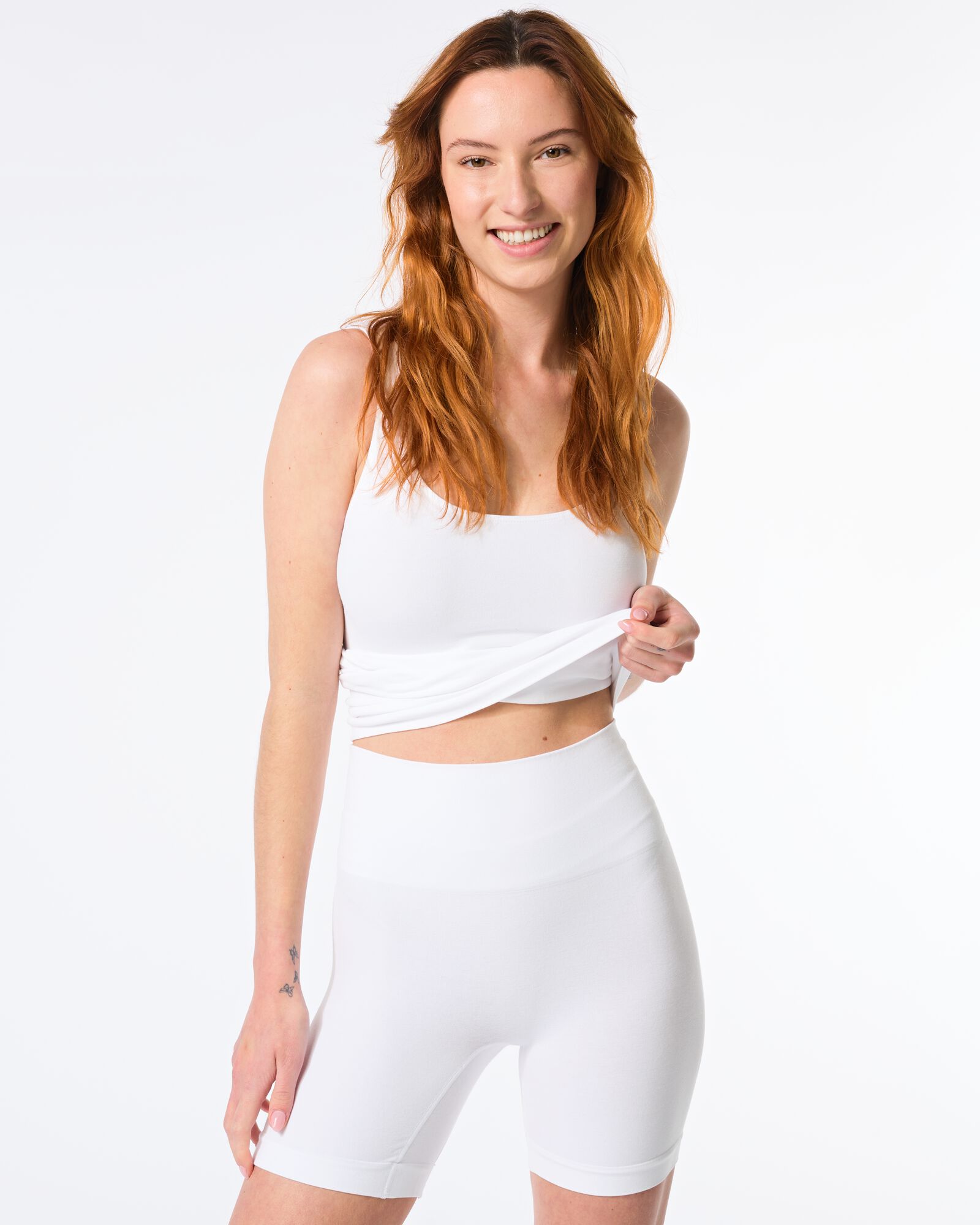 licht corrigerende biker hoge taille naadloos katoen wit wit - 21540180WHITE - HEMA