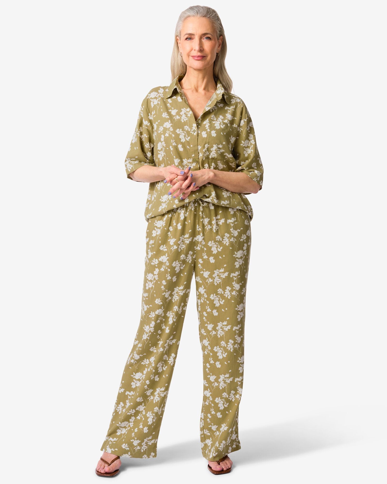 pantalon femme Tatum coupe droite fleurs vert vert - 36211760GREEN - HEMA
