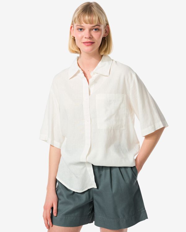 Damen-Bluse Lizzy, mit Leinenanteil weiß weiß - 36289370WHITE - HEMA