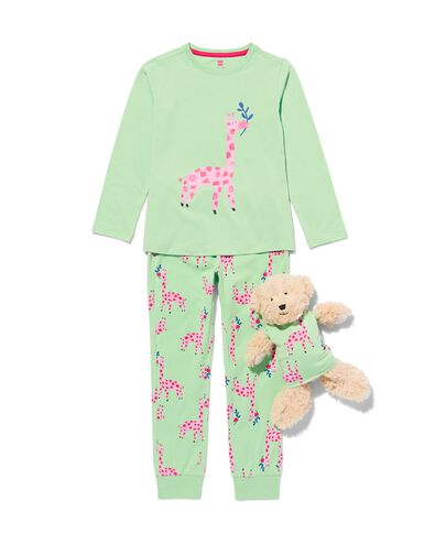 pyjama enfant coton stretch girafe et t-shirt de nuit poupée vert 122/128 - 23031583 - HEMA