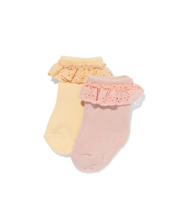 babysokken badstof broderie - 2 paar oudroze - 4731180OLDPINK - HEMA